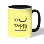 كوب قهوة بمقبض اسود بتصميم كن سعيد