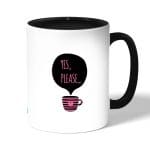 كوب قهوة بمقبض اسود بتصميم كوب بعباره