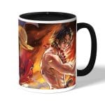 كوب قهوة بمقبض اسود بتصميم لوفي سابو إيس ون بيس