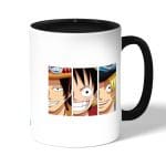 كوب قهوة بمقبض اسود بتصميم لوفي وشقيقاه ون بيس