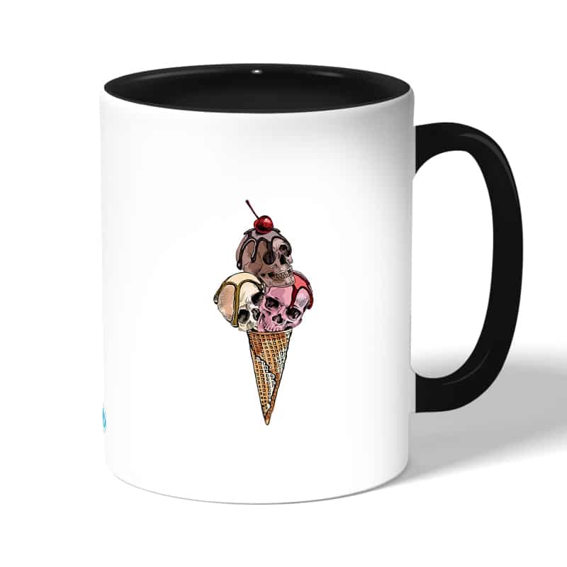 كوب قهوة بمقبض اسود بتصميم مثلجات الجماجم كوب قهوة بمقبض اسود بتصميم مثلجات الجماجم