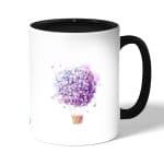 كوب قهوة بمقبض اسود بتصميم منطاد بالورد