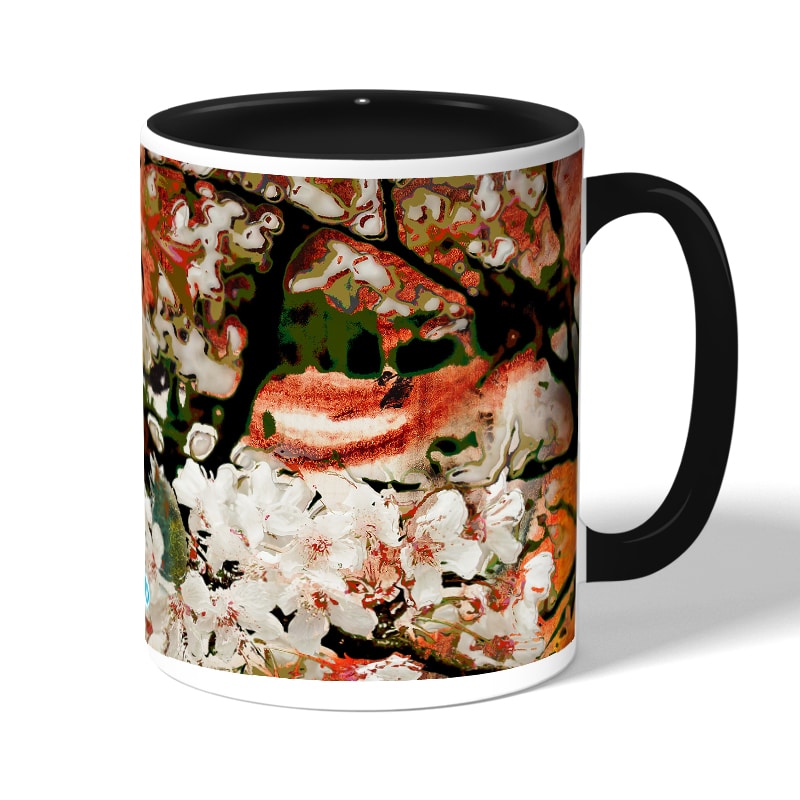 كوب قهوة بمقبض اسود بتصميم ورود كوب قهوة بمقبض اسود بتصميم ورود