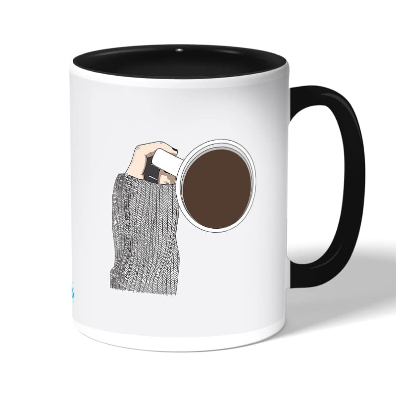 كوب قهوة بمقبض اسود بتصميم وقت القهوة كوب قهوة بمقبض اسود بتصميم وقت القهوة