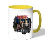 كوب قهوة بمقبض اصفر بتصميم أعضاء فيري تيل