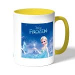كوب قهوة بمقبض اصفر بتصميم إلسا ملكة الثلج