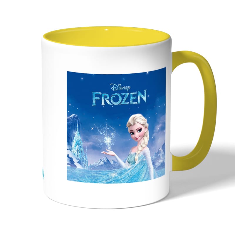 كوب قهوة بمقبض اصفر بتصميم إلسا ملكة الثلج كوب قهوة بمقبض اصفر بتصميم إلسا ملكة الثلج