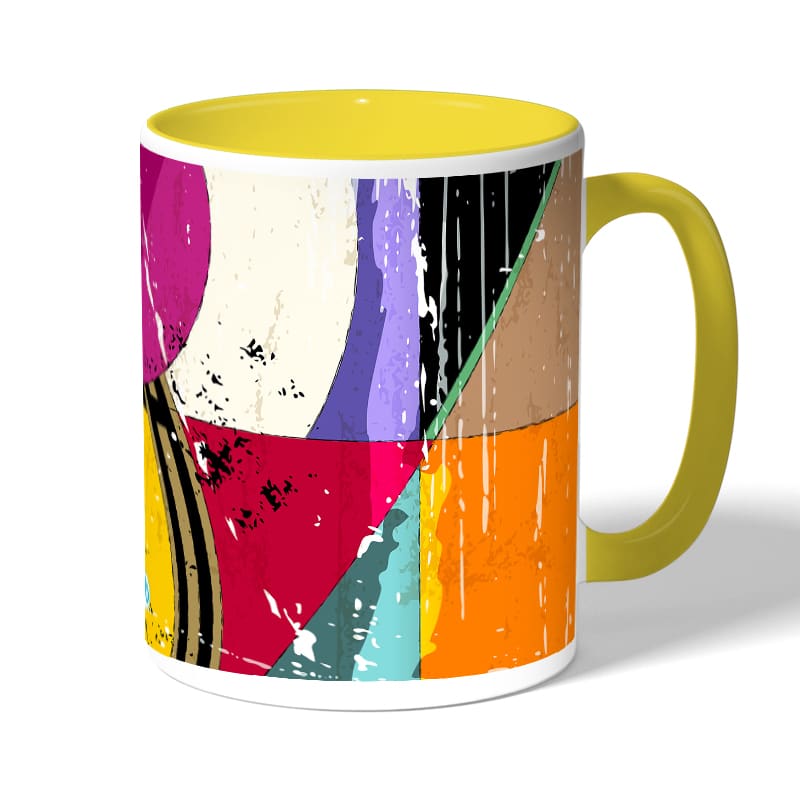 كوب قهوة بمقبض اصفر بتصميم اشكال هندسيه كوب قهوة بمقبض اصفر بتصميم اشكال هندسيه