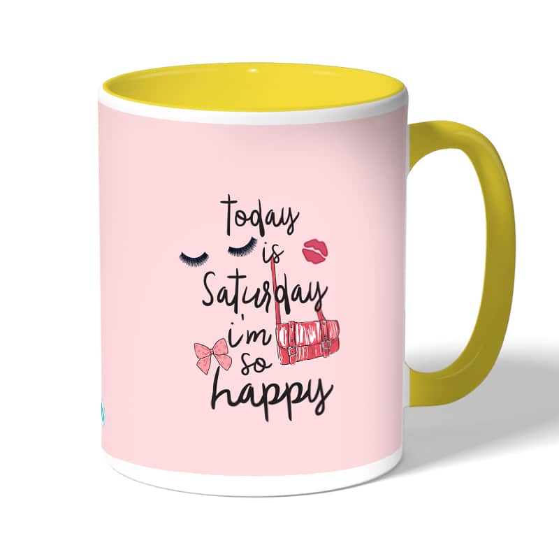 كوب قهوة بمقبض اصفر بتصميم الأجازه كوب قهوة بمقبض اصفر بتصميم الأجازه