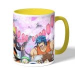 كوب قهوة بمقبض اصفر بتصميم الاحتفال مع كل الانميات