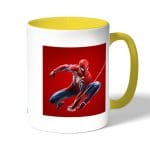 كوب قهوة بمقبض اصفر بتصميم الرجل العنكبوت مارفل