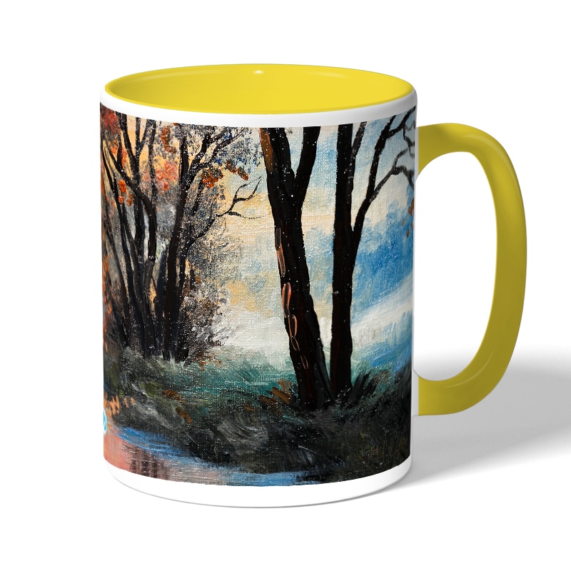 كوب قهوة بمقبض اصفر بتصميم انعكاس الغروب كوب قهوة بمقبض اصفر بتصميم انعكاس الغروب