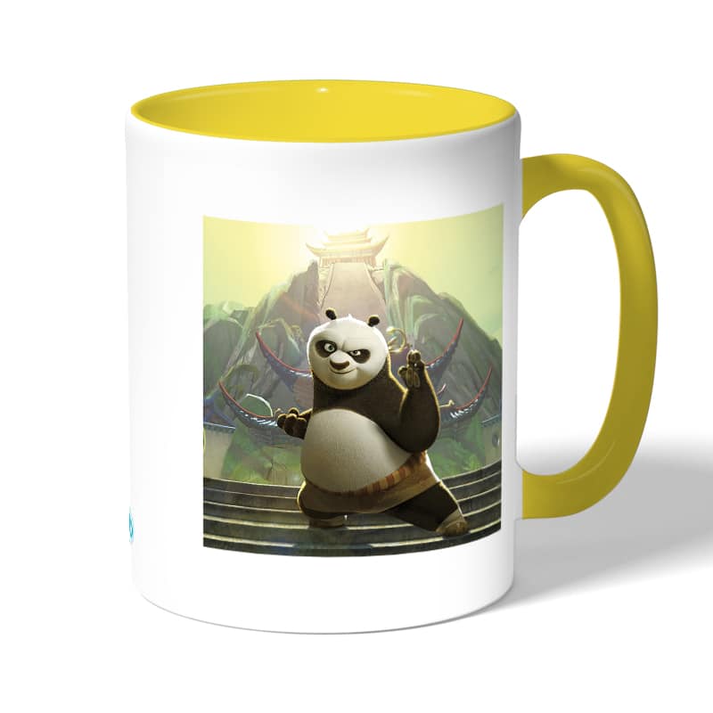 كوب قهوة بمقبض اصفر بتصميم بو كونغ فو باندا كوب قهوة بمقبض اصفر بتصميم بو كونغ فو باندا