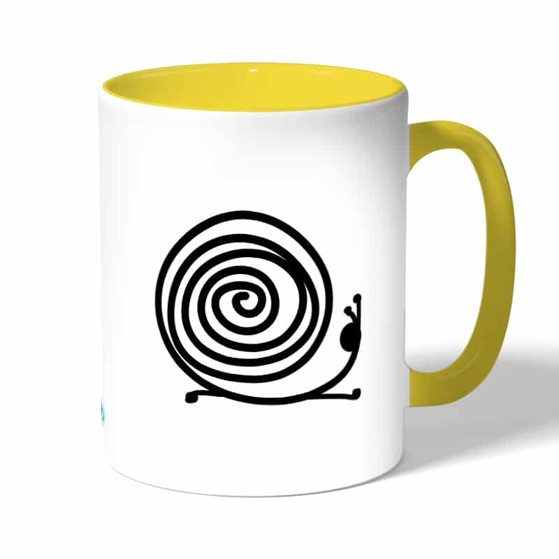 كوب قهوة بمقبض اصفر بتصميم حلزون كوب قهوة بمقبض اصفر بتصميم حلزون