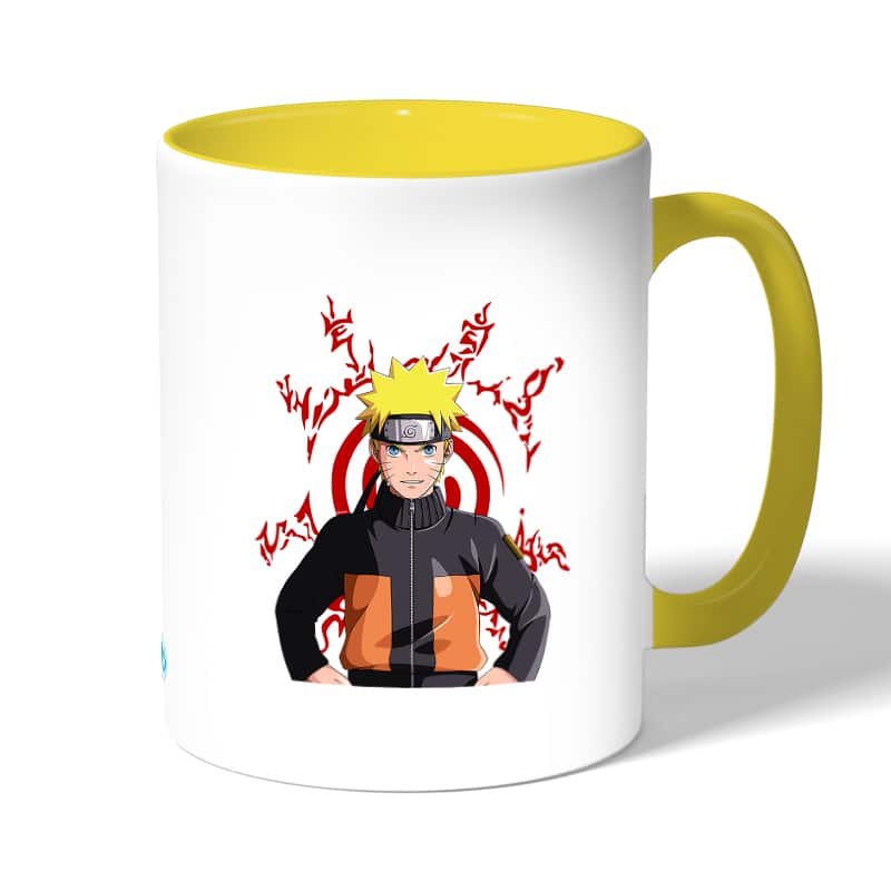 كوب قهوة بمقبض اصفر بتصميم ختم ناروتو كوب قهوة بمقبض اصفر بتصميم ختم ناروتو