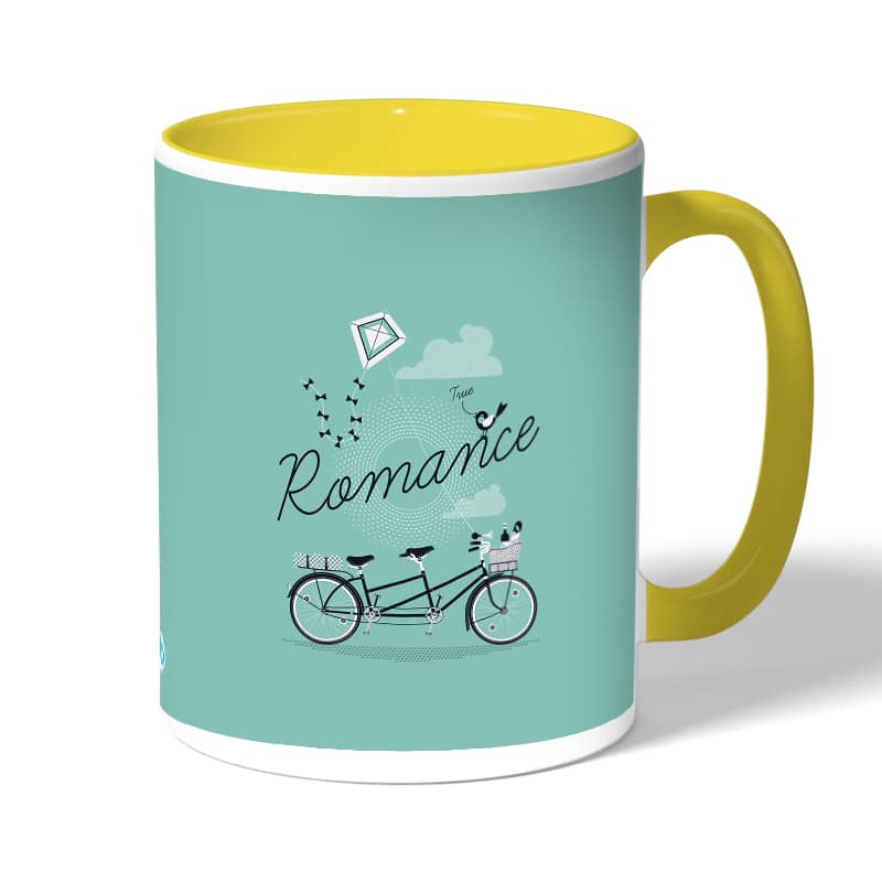 كوب قهوة بمقبض اصفر بتصميم دراجه هوائيه كوب قهوة بمقبض اصفر بتصميم دراجه هوائيه