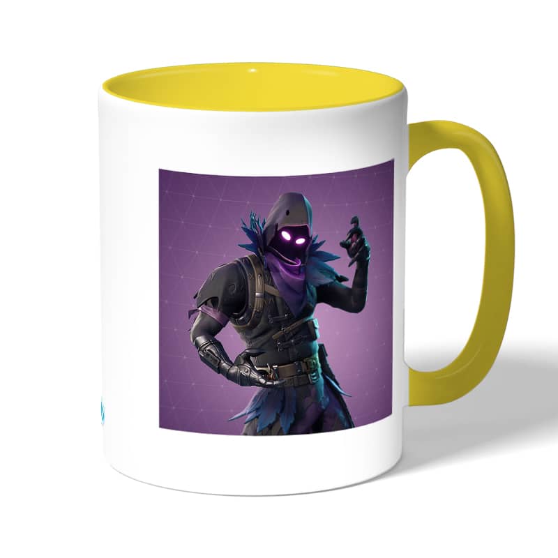 كوب قهوة بمقبض اصفر بتصميم رافين فورتنايت كوب قهوة بمقبض اصفر بتصميم رافين فورتنايت