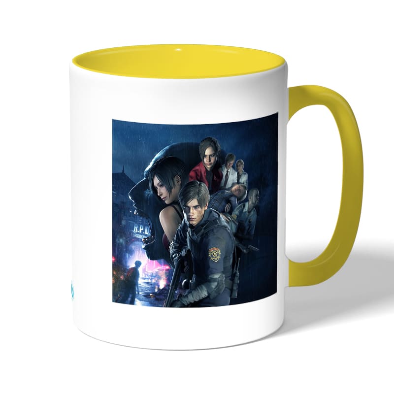 كوب قهوة بمقبض اصفر بتصميم ريزدنت ايفل 2 جميع الشخصيات كوب قهوة بمقبض اصفر بتصميم ريزدنت ايفل 2 جميع الشخصيات