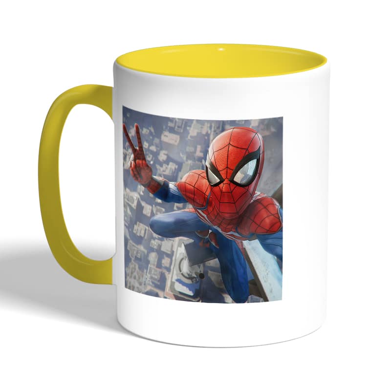 كوب-قهوة-بمقبض-اصفر-بتصميم-سبايدر-مان-اعلى-البرج-2