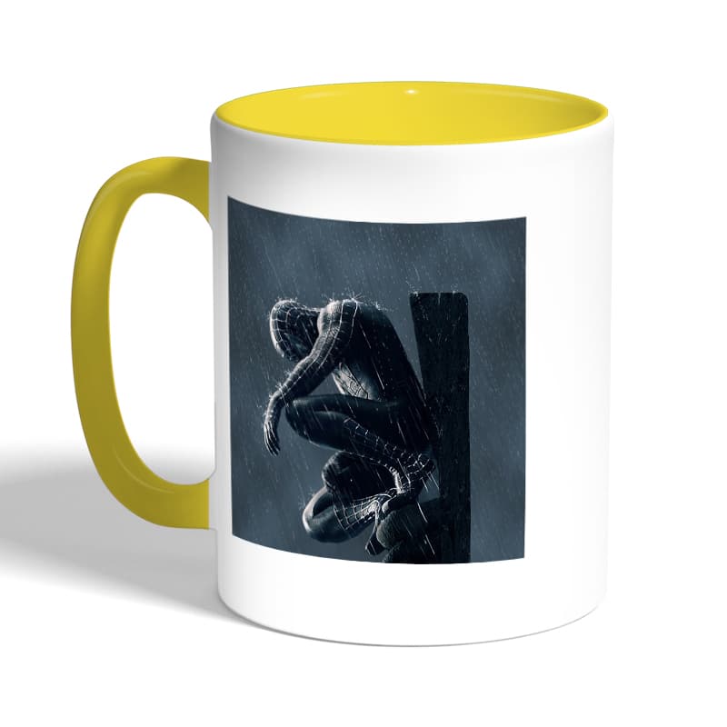 كوب-قهوة-بمقبض-اصفر-بتصميم-سبايدر-مان-الاسود-2