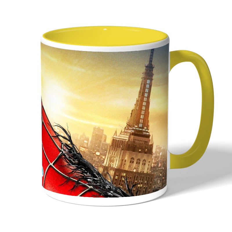 كوب قهوة بمقبض اصفر بتصميم سبايدر مان كوب قهوة بمقبض اصفر بتصميم سبايدر مان