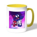 كوب قهوة بمقبض اصفر بتصميم  سبيدر مان رسم