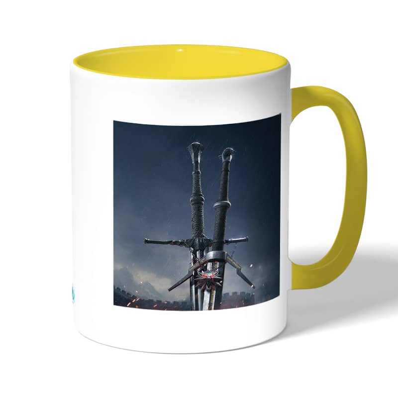 كوب قهوة بمقبض اصفر بتصميم سيف فضي أفعواني من ذا ويتشر 3 وايلد هانت كوب قهوة بمقبض اصفر بتصميم سيف فضي أفعواني من ذا ويتشر 3 وايلد هانت