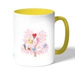 كوب قهوة بمقبض اصفر بتصميم شجرة الكرز شخصيات BT21