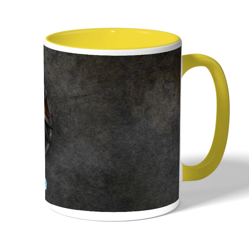 كوب قهوة بمقبض اصفر بتصميم شعار ذا ويتشر كوب قهوة بمقبض اصفر بتصميم شعار ذا ويتشر