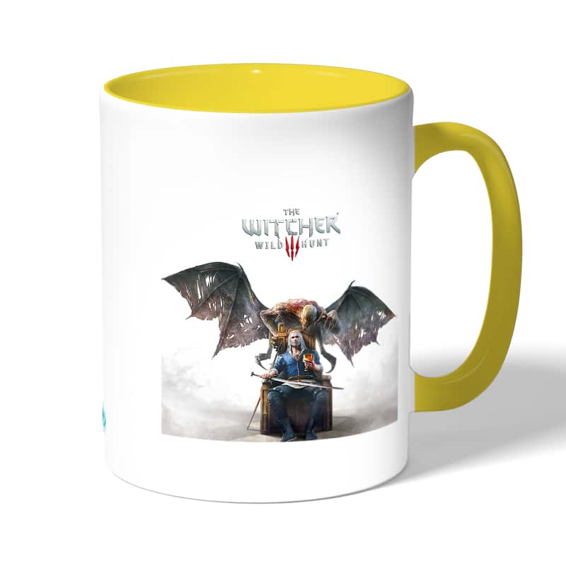 كوب قهوة بمقبض اصفر بتصميم صياد وحوش ذا ويتشر كوب قهوة بمقبض اصفر بتصميم صياد وحوش ذا ويتشر