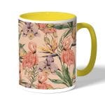 كوب قهوة بمقبض اصفر بتصميم طائر الفلامنجو