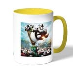 كوب قهوة بمقبض اصفر بتصميم عائلة كونغ فو باندا