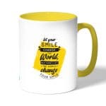 كوب قهوة بمقبض اصفر بتصميم عبارات انجليزيه