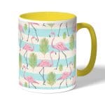 كوب قهوة بمقبض اصفر بتصميم فلامنغو الاستوائية