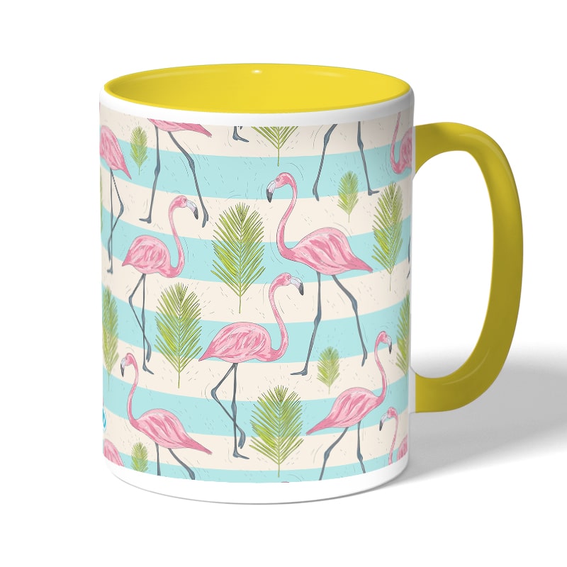 كوب قهوة بمقبض اصفر بتصميم فلامنغو الاستوائية كوب قهوة بمقبض اصفر بتصميم فلامنغو الاستوائية