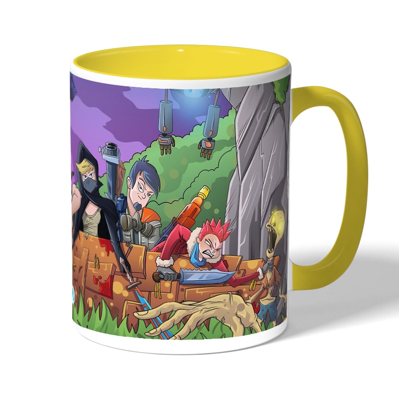 كوب قهوة بمقبض اصفر بتصميم فورت نايت رسم كوب قهوة بمقبض اصفر بتصميم فورت نايت رسم