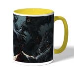 كوب قهوة بمقبض اصفر بتصميم  قتال الوحوش بلود بورن