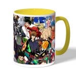 كوب قهوة بمقبض اصفر بتصميم قتال كل الانميات