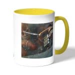 كوب قهوة بمقبض اصفر بتصميم قتال مع العملاق الضخم هجوم العمالقة