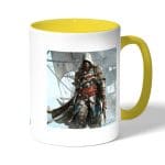 كوب قهوة بمقبض اصفر بتصميم قتال مع القراصنه أساسنز كريد