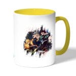 كوب قهوة بمقبض اصفر بتصميم قوة شخصيات قاتل الشياطين