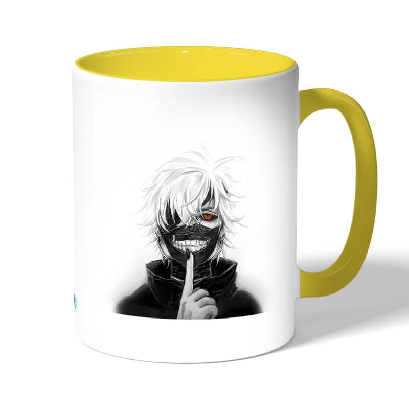 كوب قهوة بمقبض اصفر بتصميم كانيكي طوكيو غول كوب قهوة بمقبض اصفر بتصميم كانيكي طوكيو غول