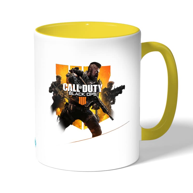 كوب قهوة بمقبض اصفر بتصميم كول أوف ديوتي بلاك أوبس كوب قهوة بمقبض اصفر بتصميم كول أوف ديوتي بلاك أوبس