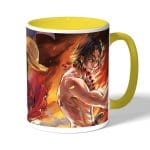 كوب قهوة بمقبض اصفر بتصميم لوفي سابو إيس ون بيس