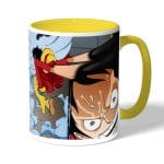 كوب قهوة بمقبض اصفر بتصميم لوفي ضد سيزار ون بيس