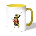 كوب قهوة بمقبض اصفر بتصميم لوفي و زورو ون بيس