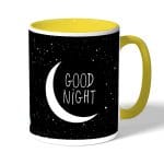 كوب قهوة بمقبض اصفر بتصميم ليله سعيده