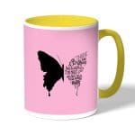 كوب قهوة بمقبض اصفر بتصميم نصف فراشة