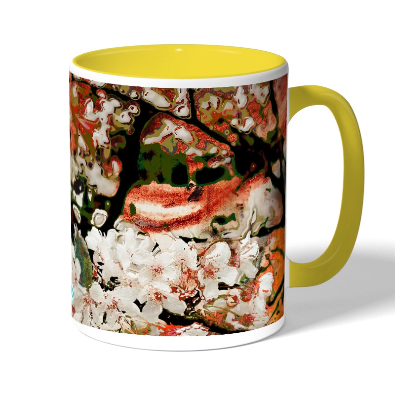 كوب قهوة بمقبض اصفر بتصميم ورود كوب قهوة بمقبض اصفر بتصميم ورود