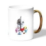 كوب قهوة بمقبض ذهبي بتصميم آرمي بتس شخصيات BT21